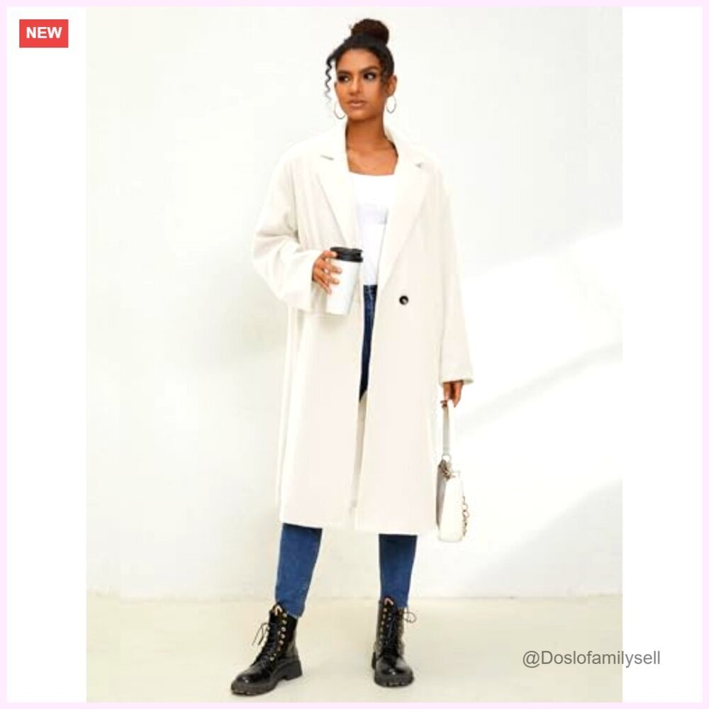 Oversized Wool Blend Trench Coat Double Breasted Long Winter Overcoat Chic - Picture 5 of 7